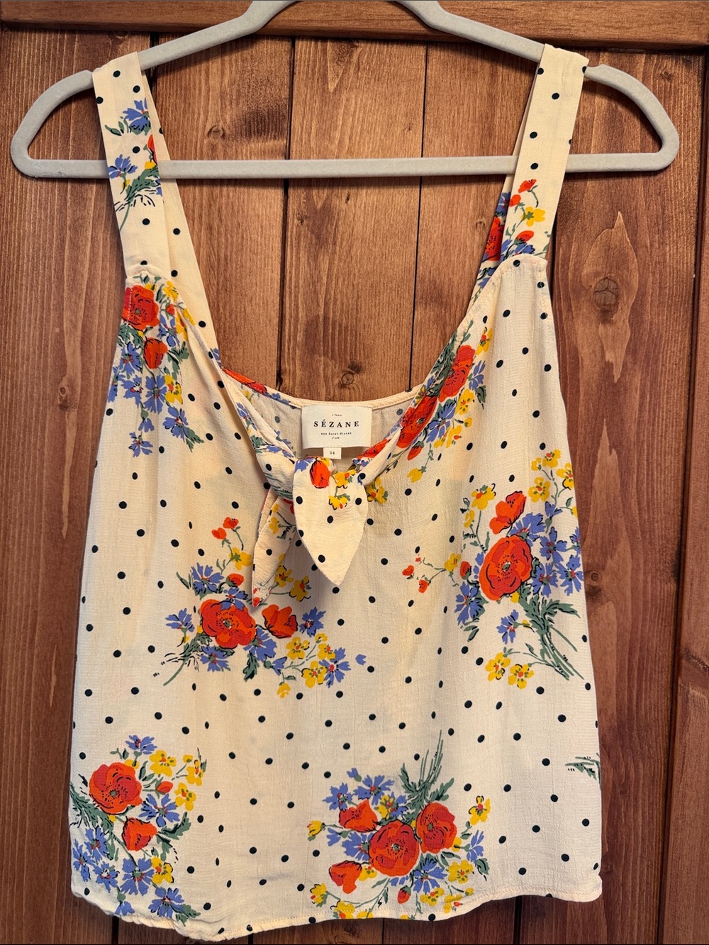 Sézane Floral Polka Dot Tie Front Cami Top – Size 34 / XS